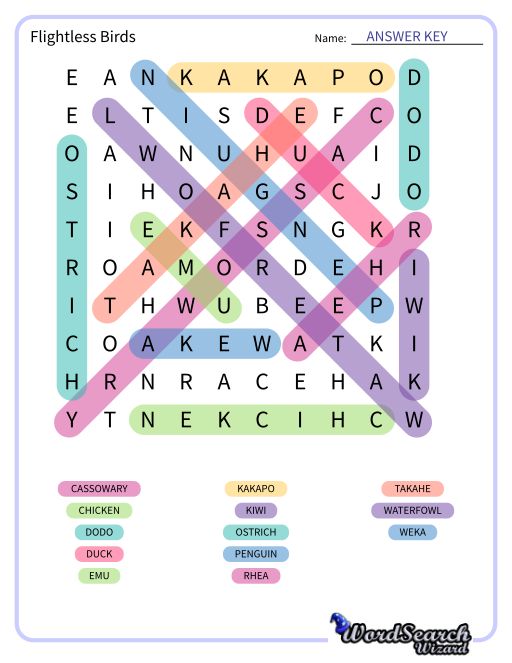 Flightless Birds Word Search Puzzle