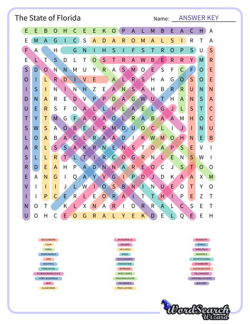 The State of Florida Word Search Puzzle