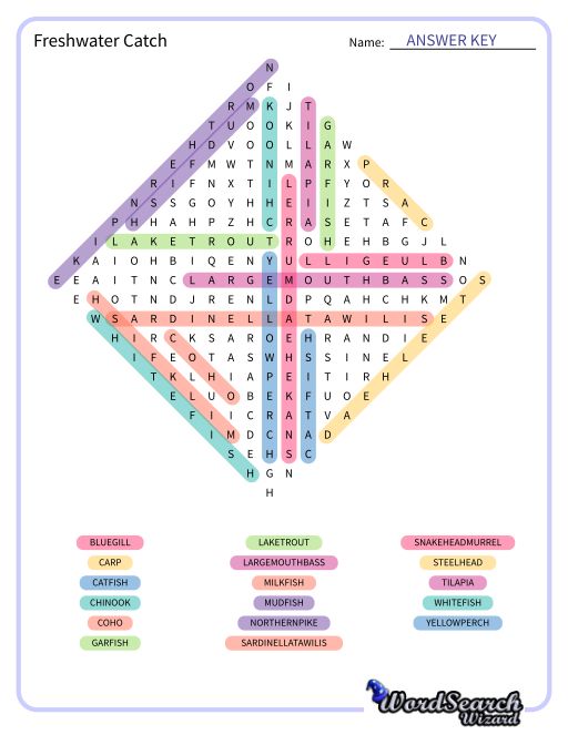 Freshwater Catch Word Search Puzzle