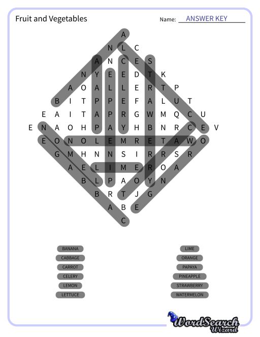 Fruit and Vegetables Word Search Puzzle