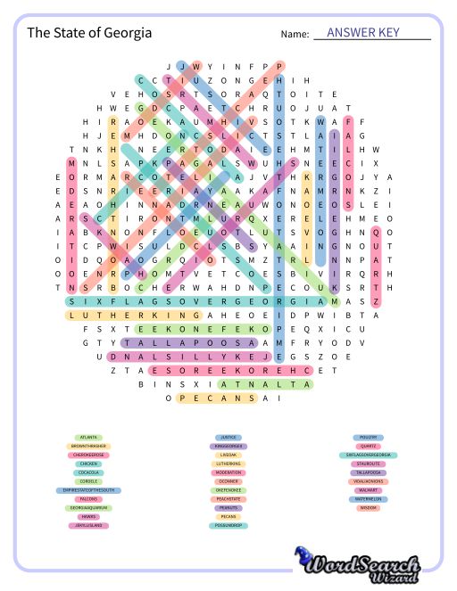 The State of Georgia Word Search Puzzle