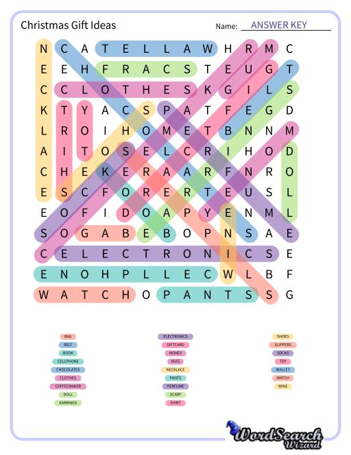 Christmas Gift Ideas Word Search Puzzle