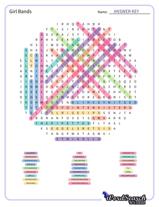 Girl Bands Word Search Puzzle