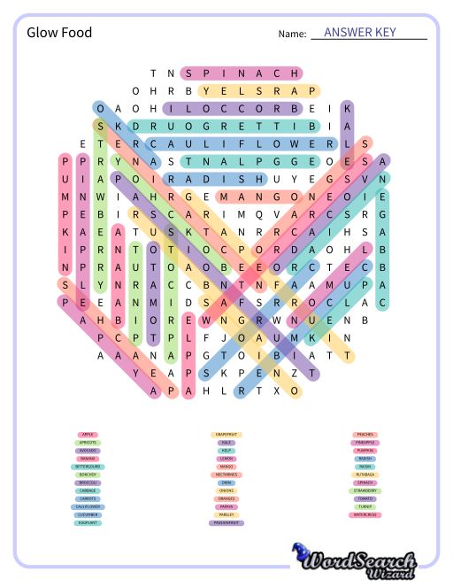 Glow Food Word Search Puzzle