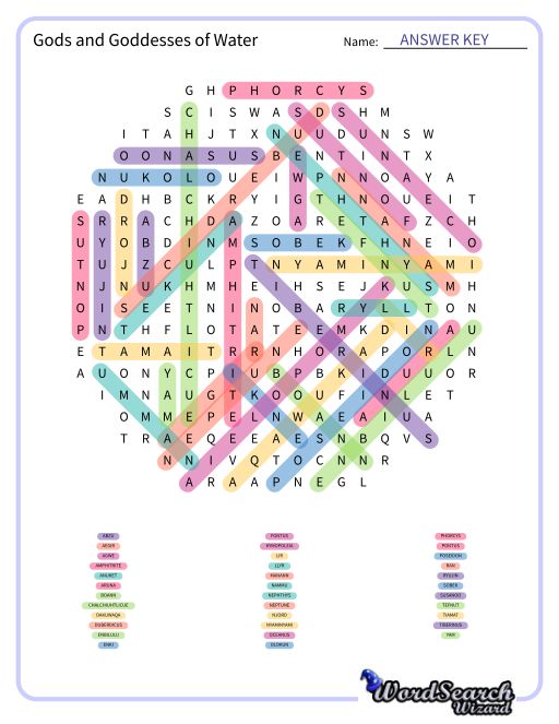 Gods and Goddesses of Water Word Search Puzzle