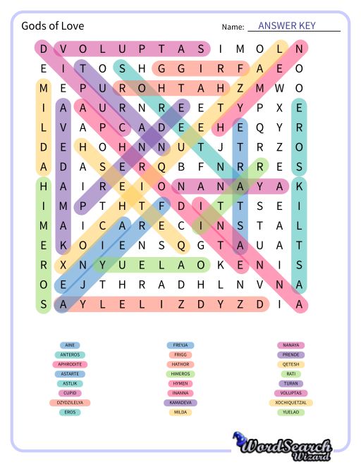 Gods of Love Word Search Puzzle
