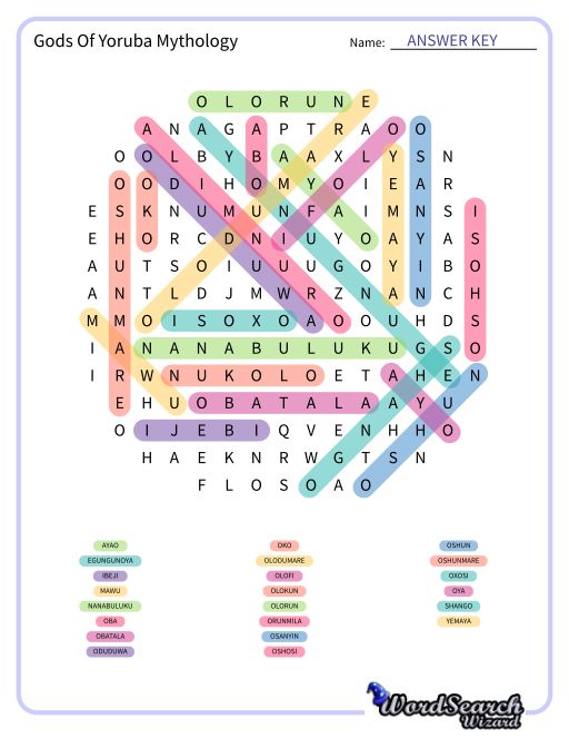 Gods Of Yoruba Mythology Word Search Puzzle