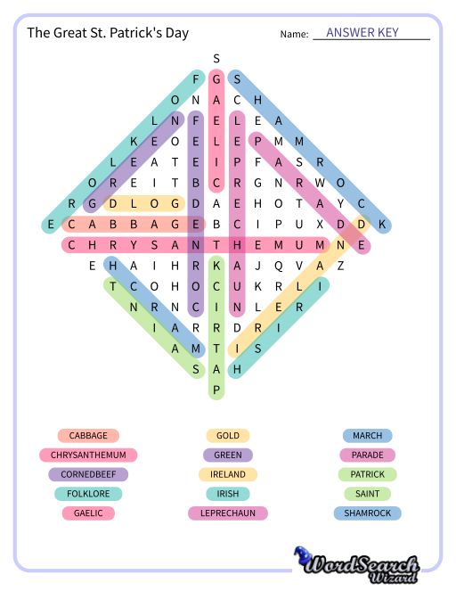 The Great St. Patrick's Day Word Search Puzzle