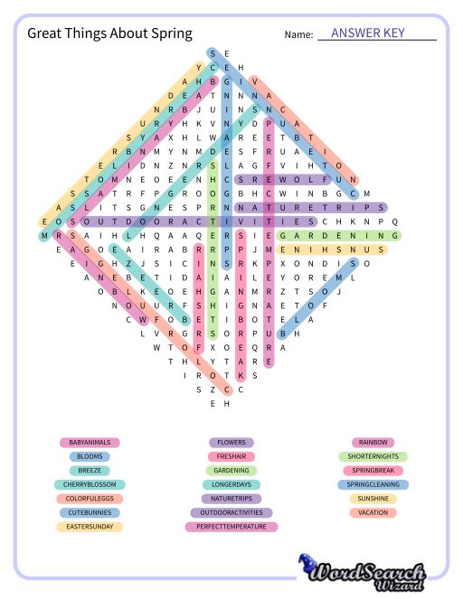 Great Things About Spring Word Search Puzzle