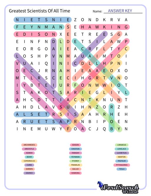 Greatest Scientists Of All Time Word Search Puzzle