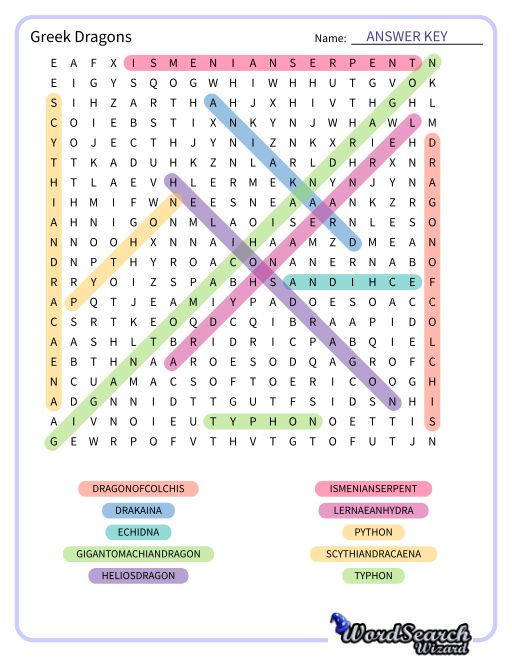 Greek Dragons Word Search Puzzle