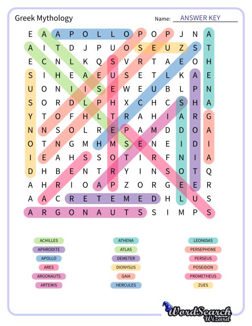 Greek Mythology Word Search Puzzle