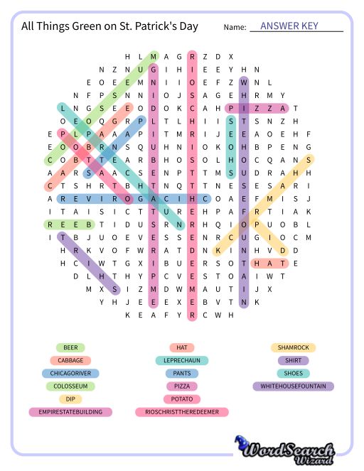 All Things Green on St. Patrick's Day Word Search Puzzle