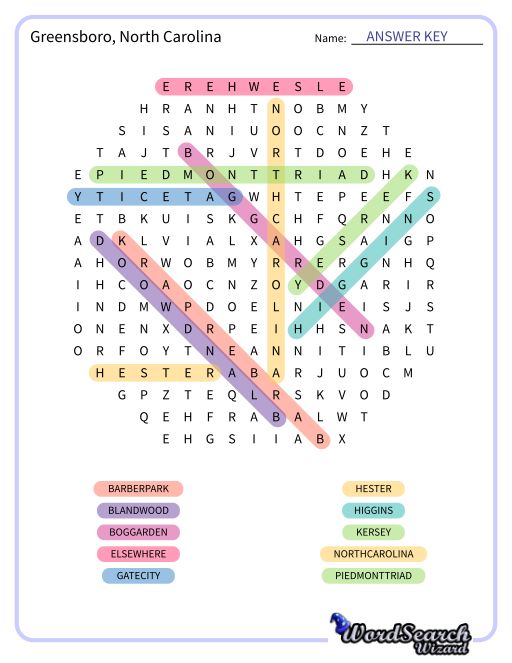 Greensboro, North Carolina Word Search Puzzle