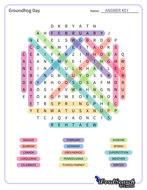 Groundhog Day Word Search Puzzle