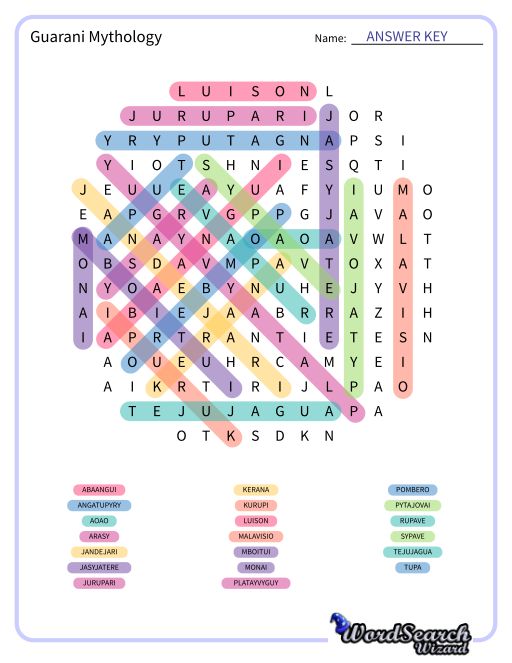 Guarani Mythology Word Search Puzzle