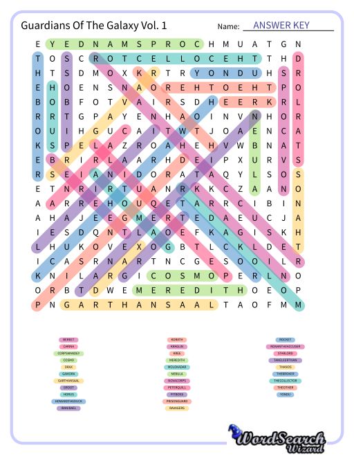 Guardians Of The Galaxy Vol. 1 Word Search Puzzle