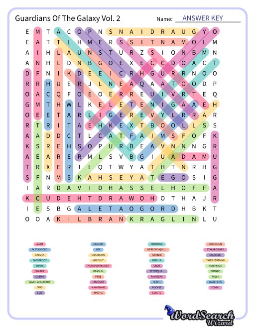 Guardians Of The Galaxy Vol. 2 Word Search Puzzle