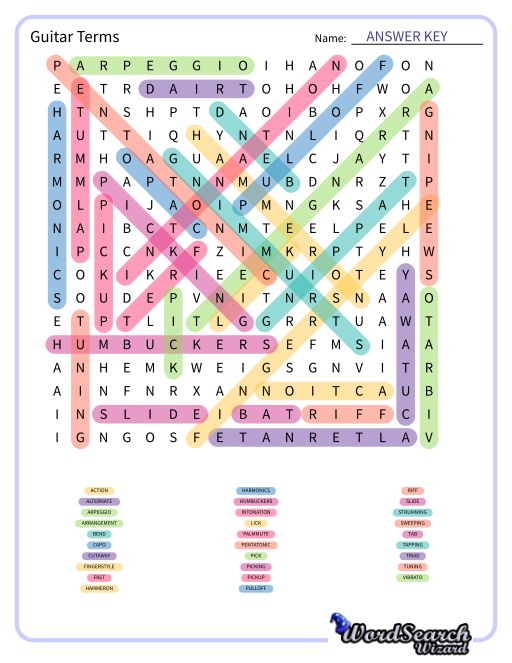 Guitar Terms Word Search Puzzle