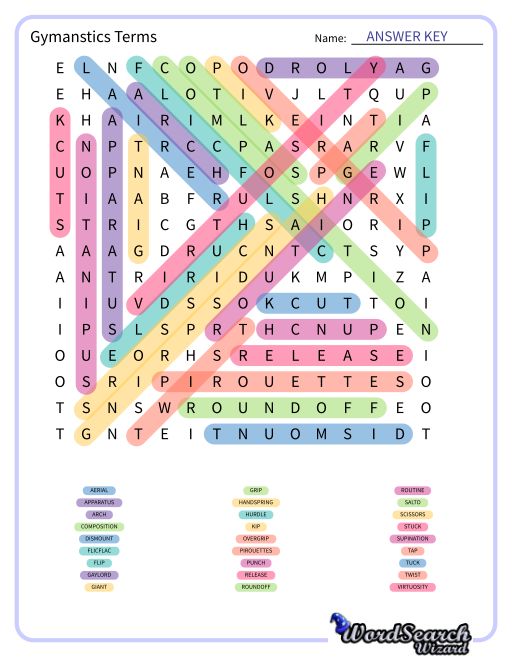 Gymanstics Terms Word Search Puzzle