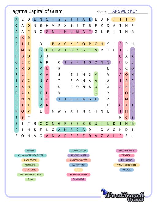 Hagatna Capital of Guam Word Search Puzzle