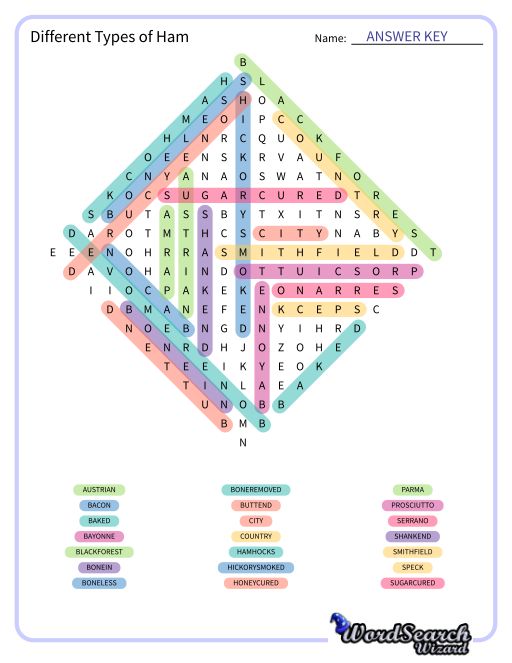 Different Types of Ham Word Search Puzzle