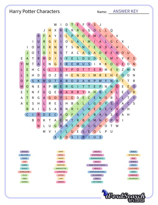 Harry Potter Characters Word Search Puzzle