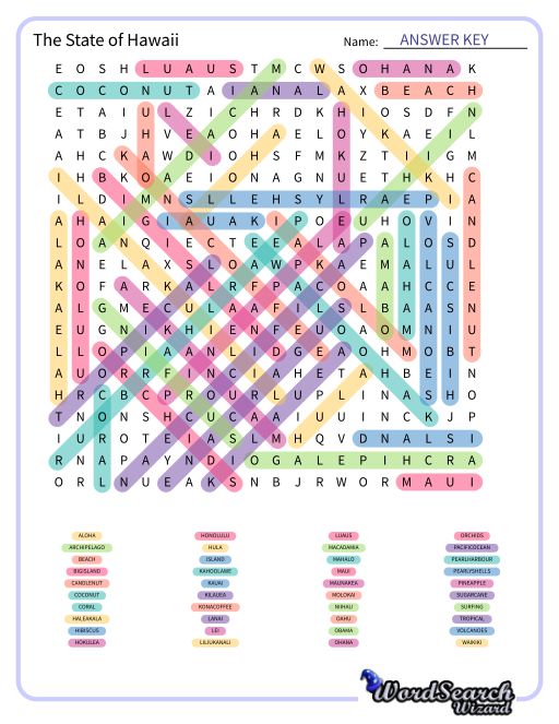 The State of Hawaii Word Search Puzzle