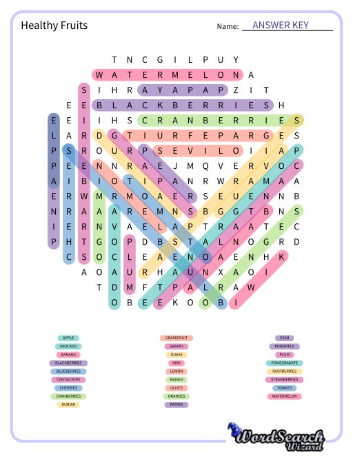 Word Search Puzzle Healthy Fruits