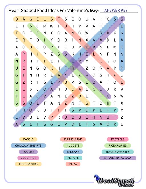 Heart-Shaped Food Ideas For Valentine's Day Word Search Puzzle