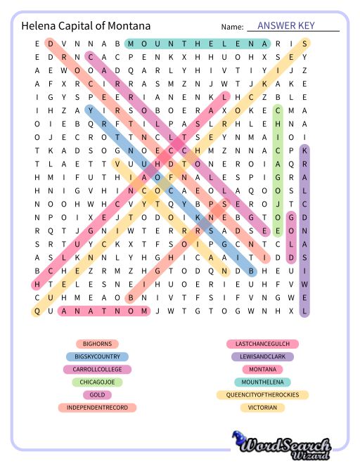 Helena Capital of Montana Word Search Puzzle