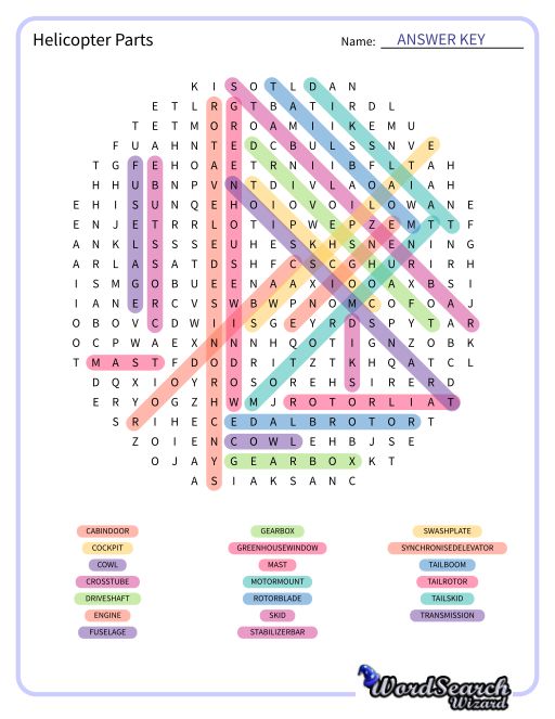 Helicopter Parts Word Search Puzzle