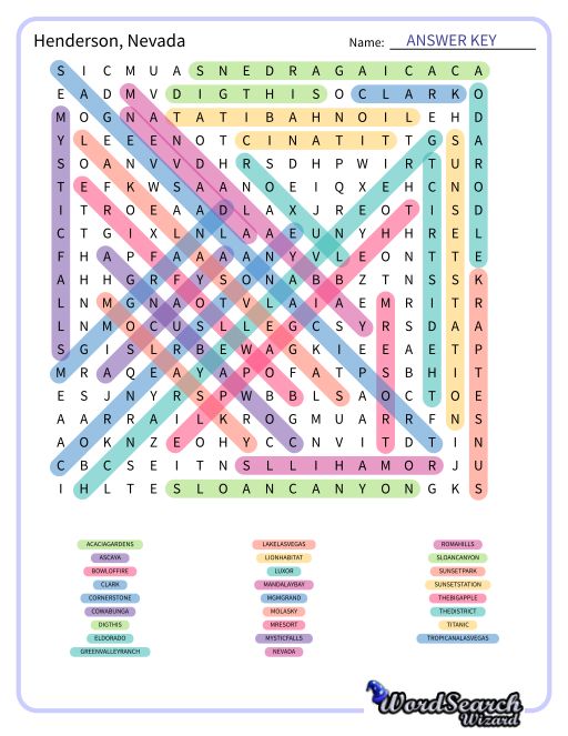 Henderson, Nevada Word Search Puzzle