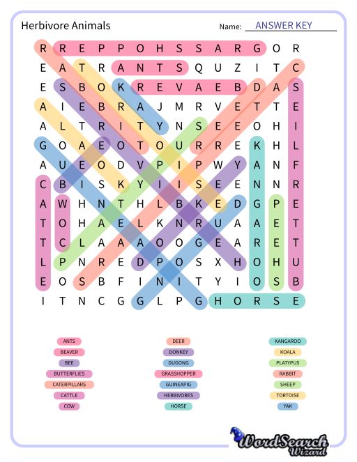 Herbivore Animals Word Search Puzzle