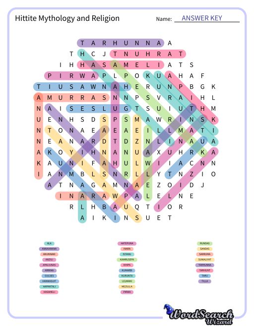 Hittite Mythology and Religion Word Search Puzzle