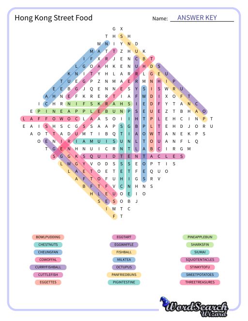 Hong Kong Street Food Word Search Puzzle