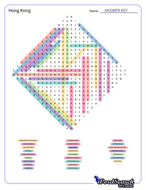 Hong Kong Word Search Puzzle