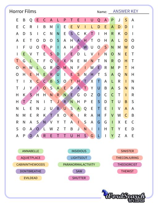 Horror Films Word Search Puzzle