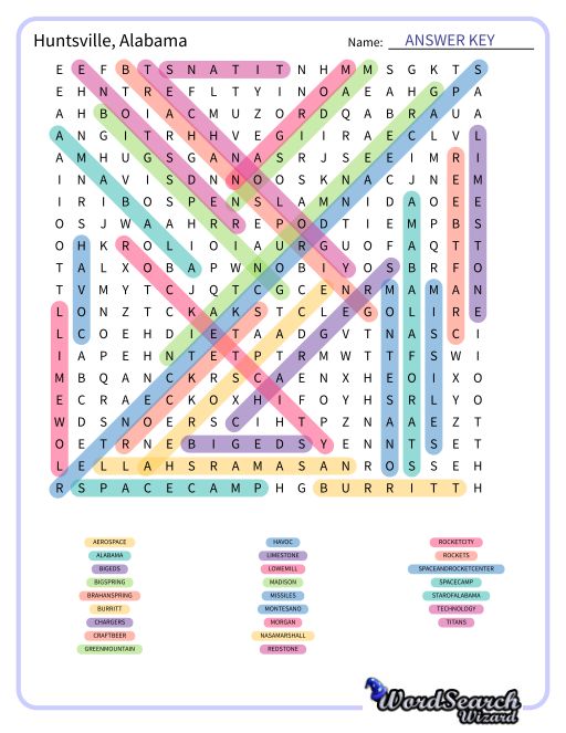Huntsville, Alabama Word Search Puzzle