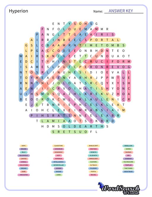 Hyperion Word Search Puzzle