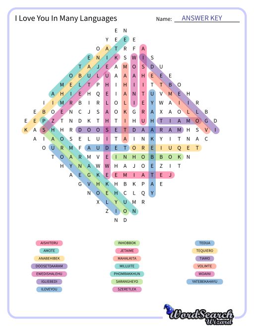 I Love You In Many Languages Word Search Puzzle