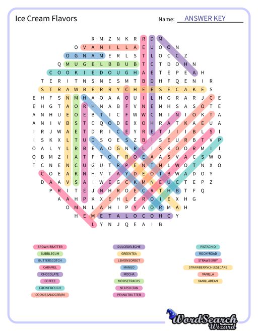 Ice Cream Flavors Word Search Puzzle