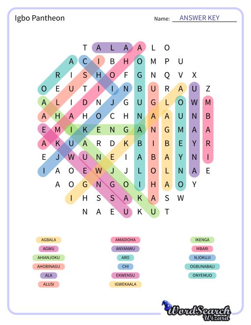 Igbo Pantheon Word Search Puzzle