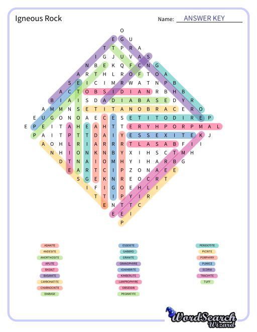 Igneous Rock Word Search Puzzle