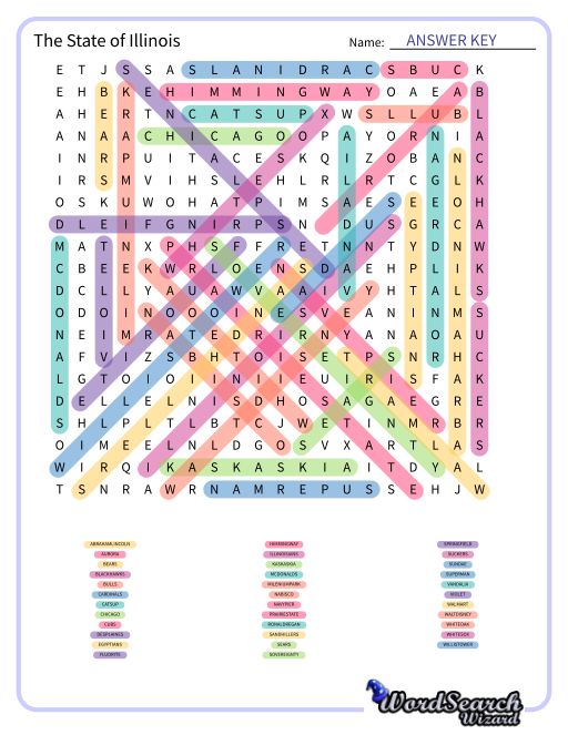 The State of Illinois Word Search Puzzle