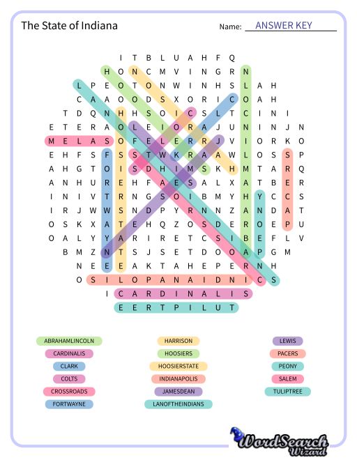 The State of Indiana Word Search Puzzle