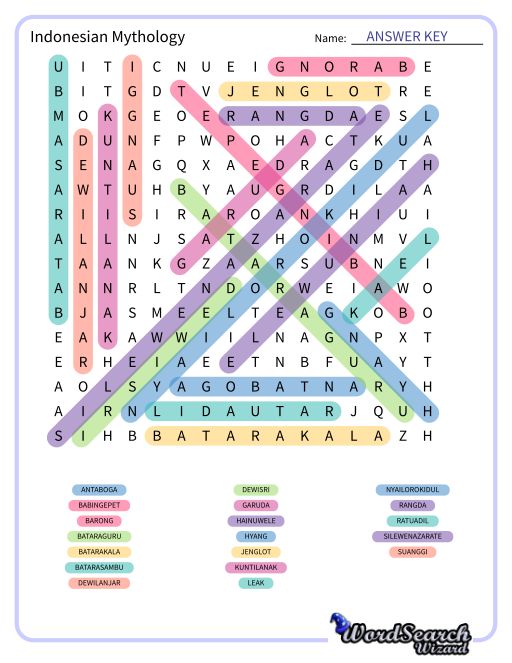 Indonesian Mythology Word Search Puzzle