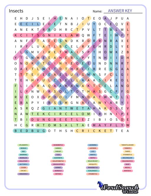 Insects Word Search Puzzle