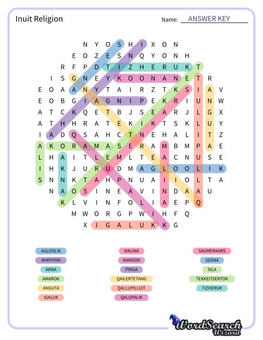 Inuit Religion Word Search Puzzle
