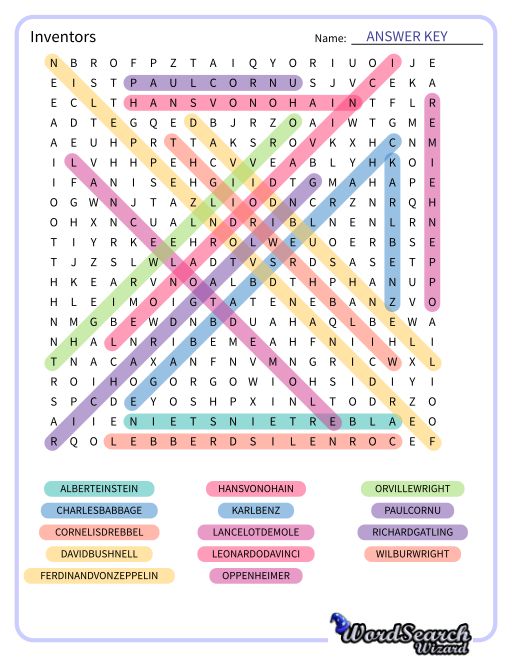 Inventors Word Search Puzzle